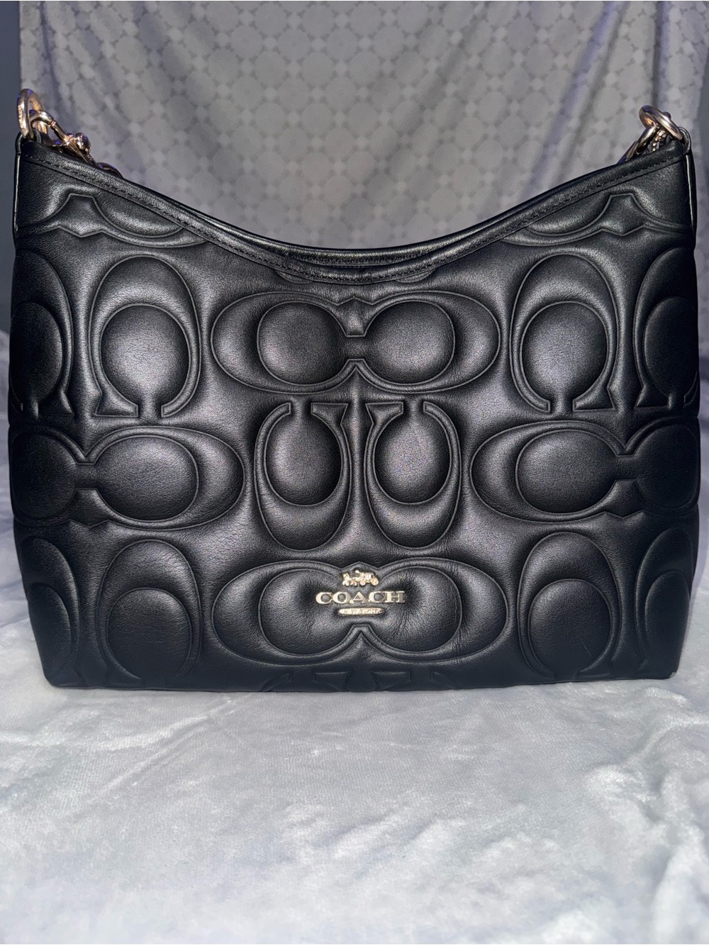 Coach Black Quilted Signature Leather Shoulder Bag with Gold Hardware